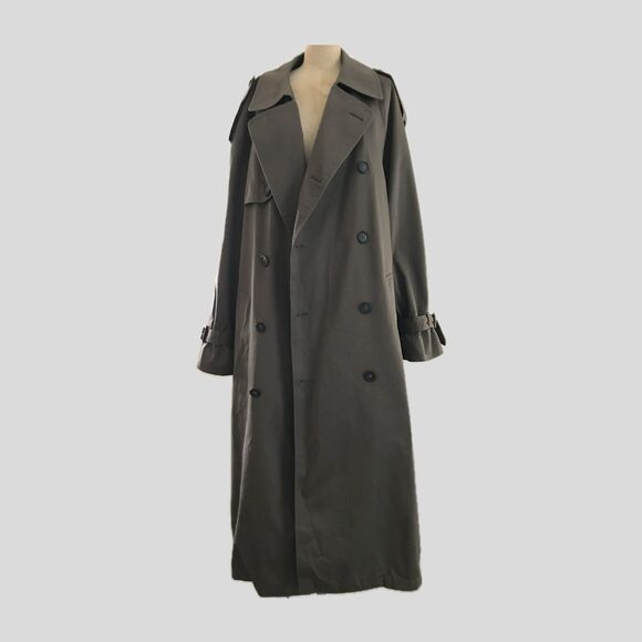 Vintage London Fog Gray Taupe Mid Length Belted Trench Rain Coat Jacket- 38 M - Picture 1 of 9